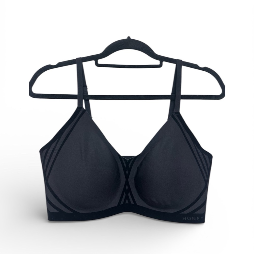 Honeylove Silhouette Wireless Bra In Black With Velvet Piping Detail Xl